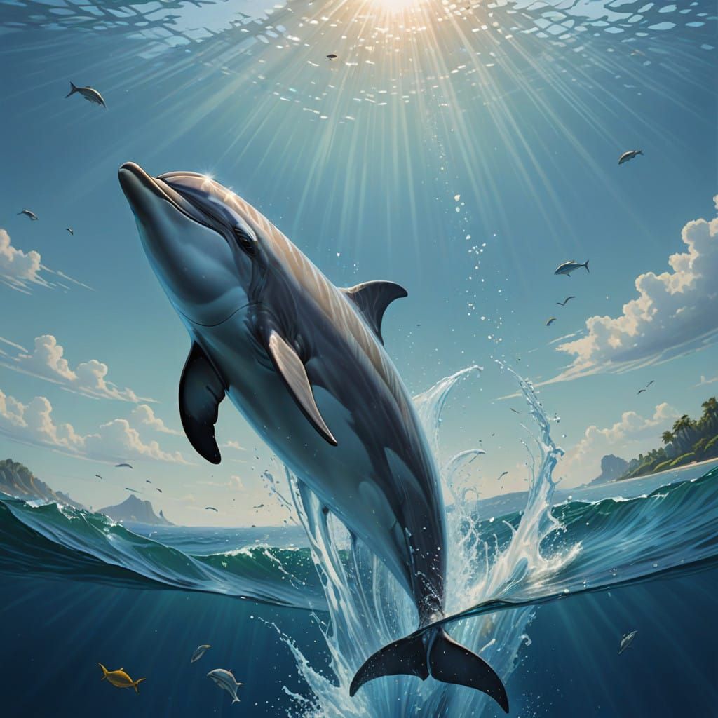 Sleek Dolphin with Golden Head and Silver Tail in Hyperreali...