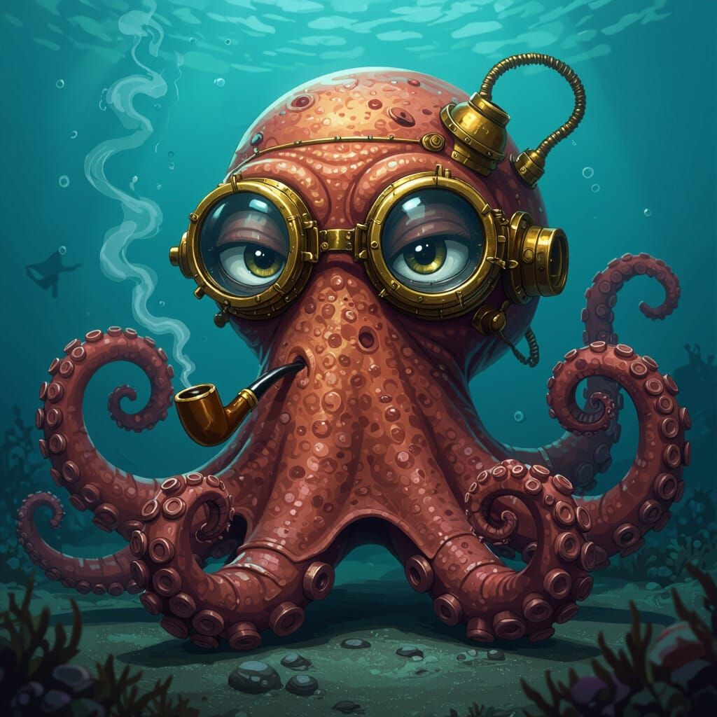 Steampunk Octopus Cartoon NFT in Ultra Detail