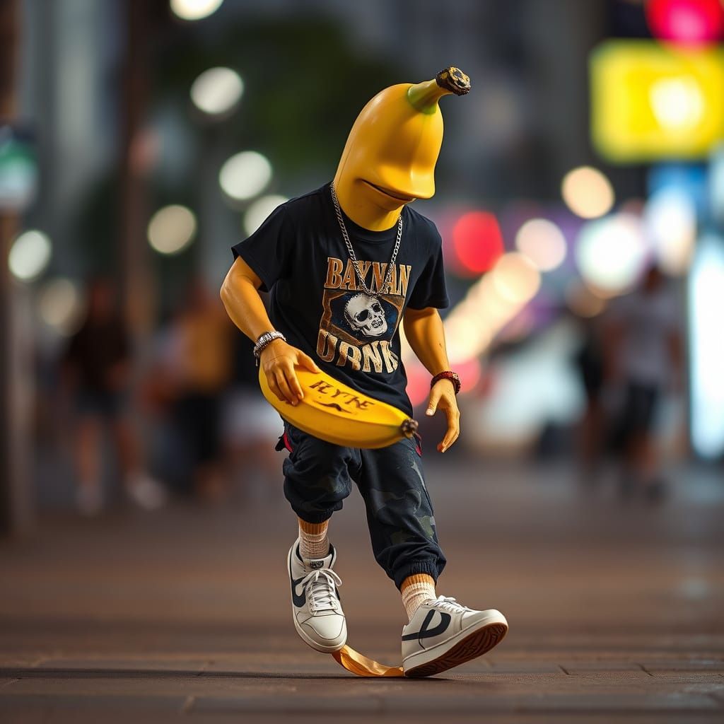 Hyper-Realistic Banana in Urban Street Wear
