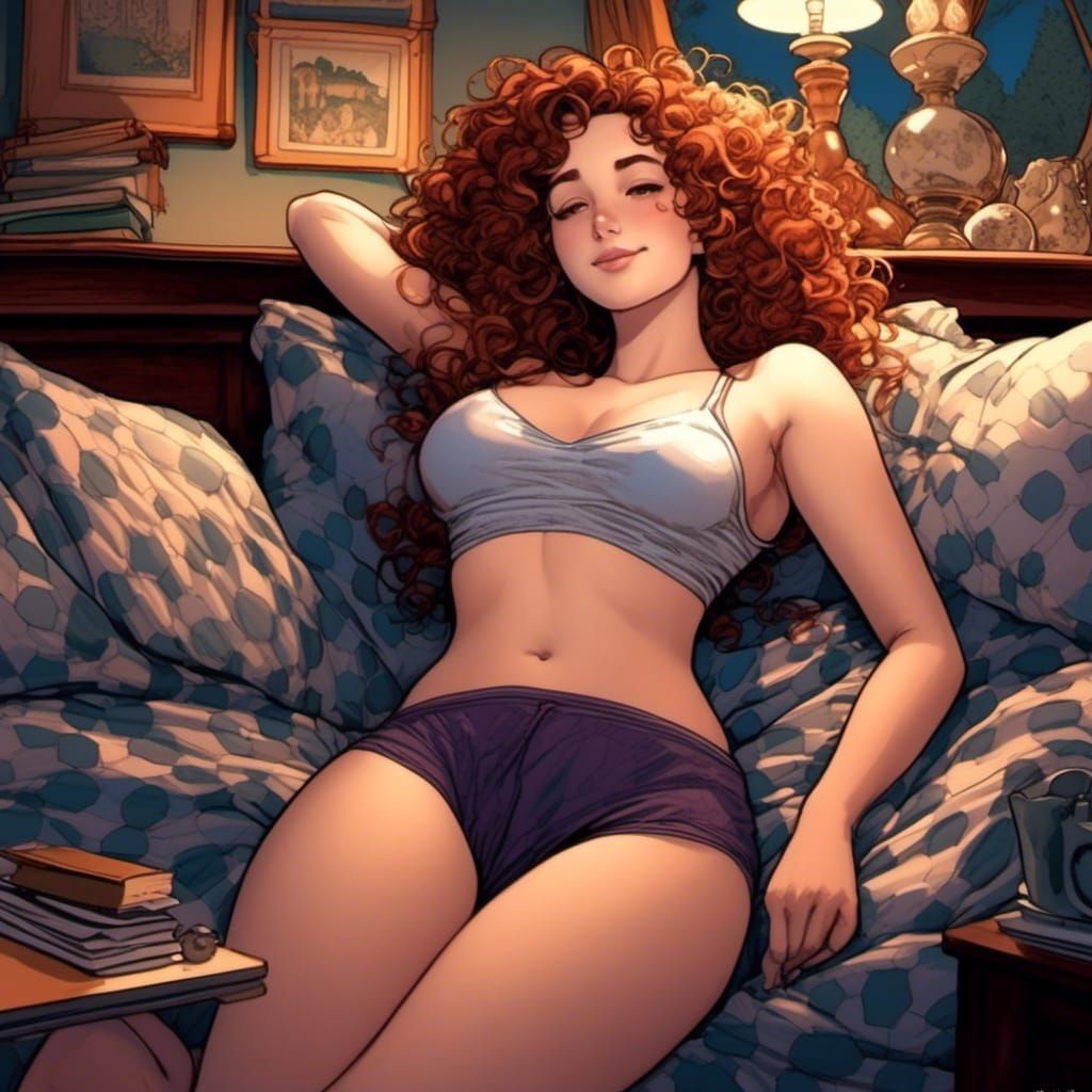 Curvy Woman on Sofa in Anime Comic Style