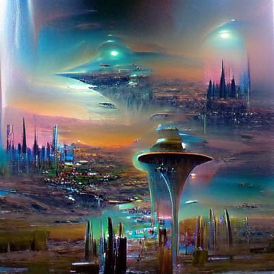 Alien City in Oil Painting Style