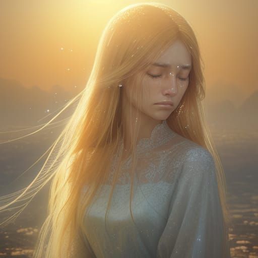 Person Experiencing Sadness and Compassion with Ethereal Glo...