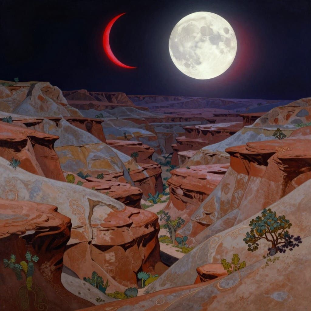Epic Fantasy Canyon Landscape at Moonrise