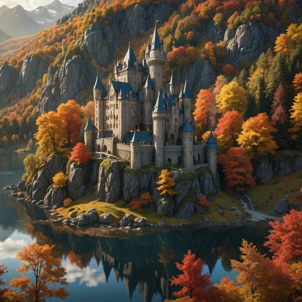 Majestic Castle Reflected in Autumnal Lake