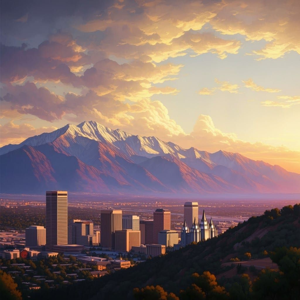 Salt Lake City Sunset with Purple Mountains