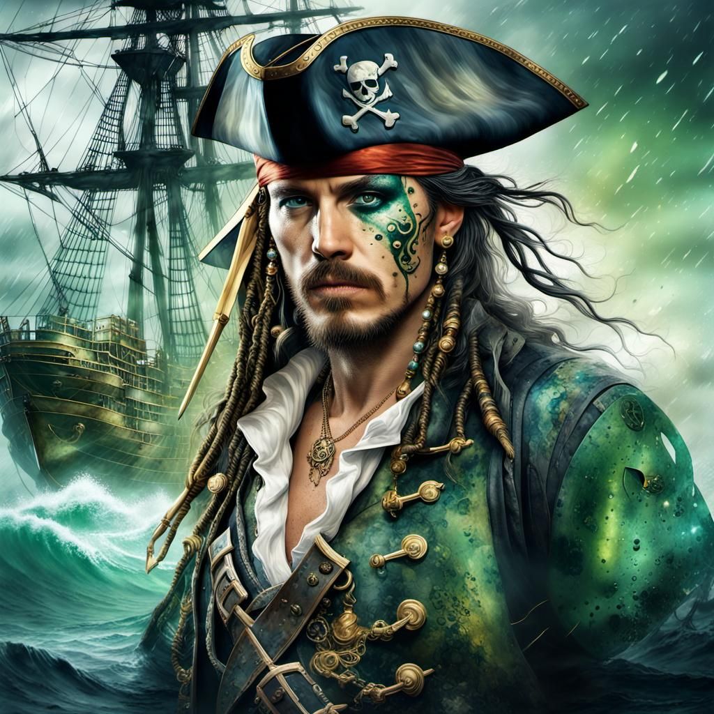 Grungy Pirate Portrait in Stormy Setting