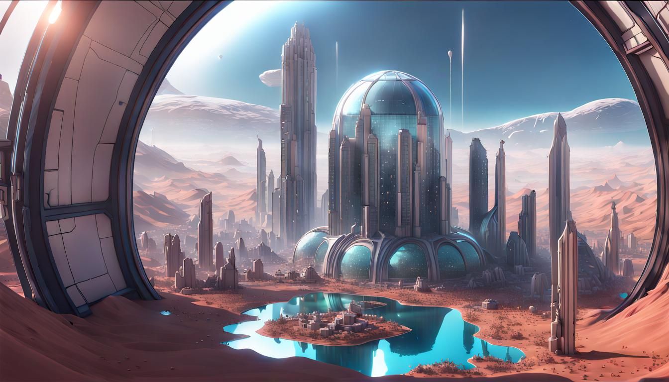 Glass Dome City on Mars in Anime Style