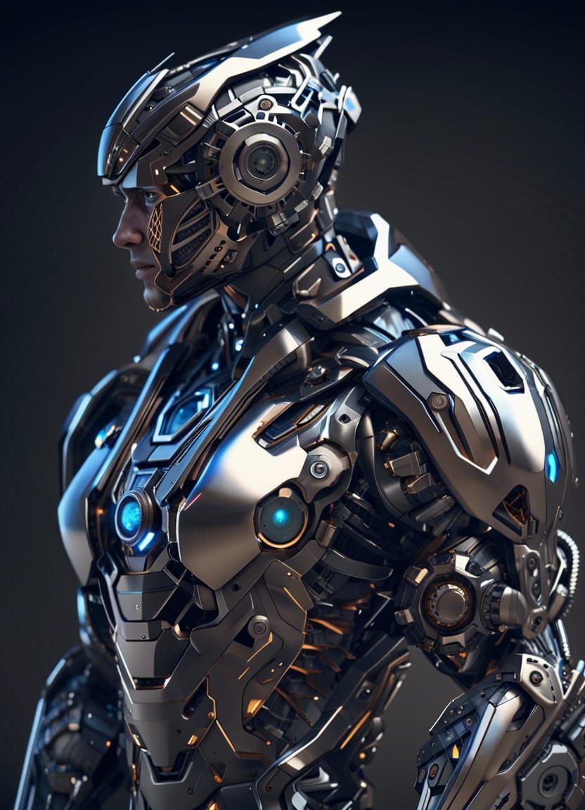 Futuristic Male in Mechanical Armor, Sci-Fi Art