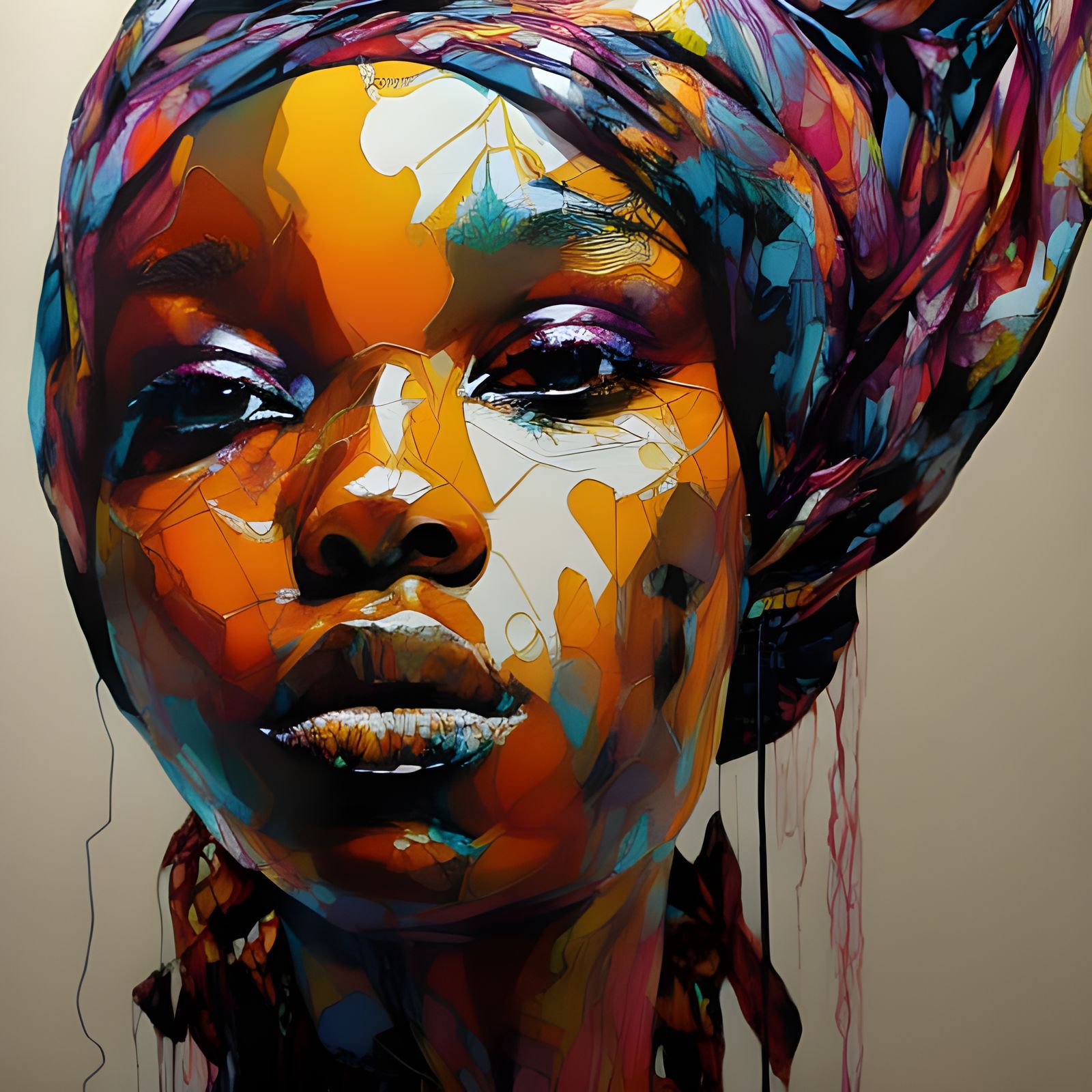 Portraiture! african american woman wearing a  vivid head scarf.