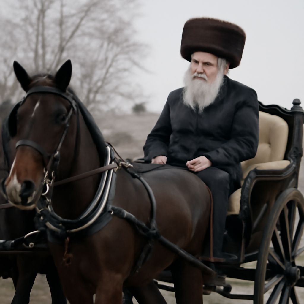 Rebbe of Sanz Rides in Horse-Drawn Carriage