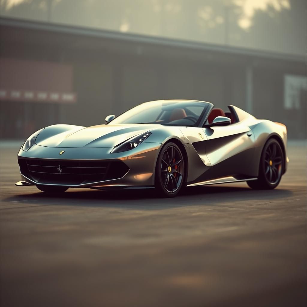 Silver Ferrari in Cinematic Style with Film Grain