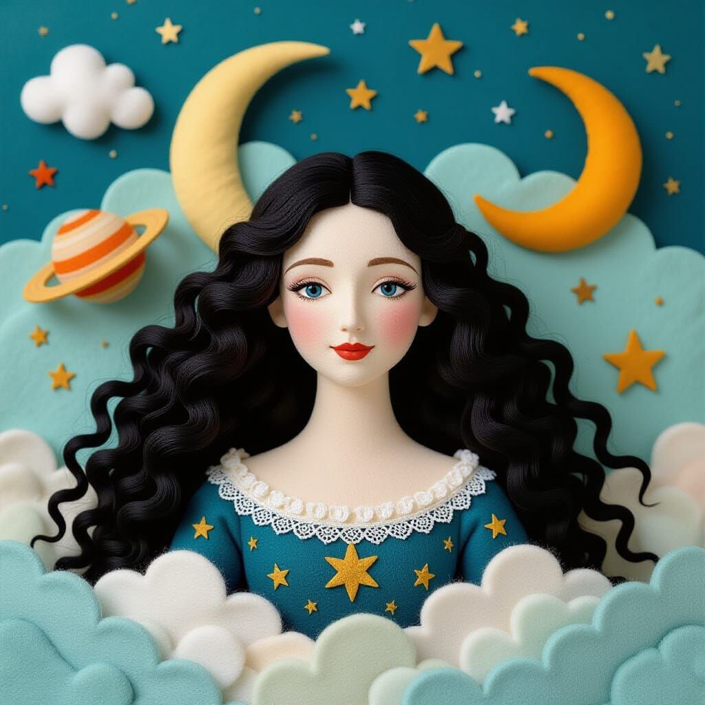 Celestial Woman in Felt Cloudscape