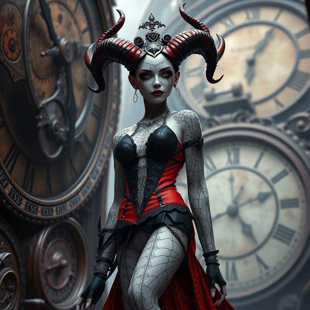 Steampunk Demoness Lilith with Spiderweb Tattoos as Digital ...