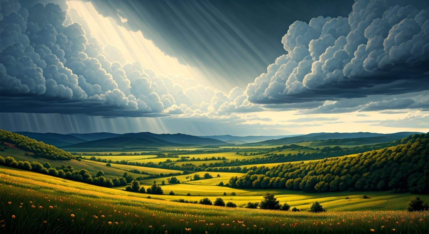 Serene Stormscape Over Rolling Hills
