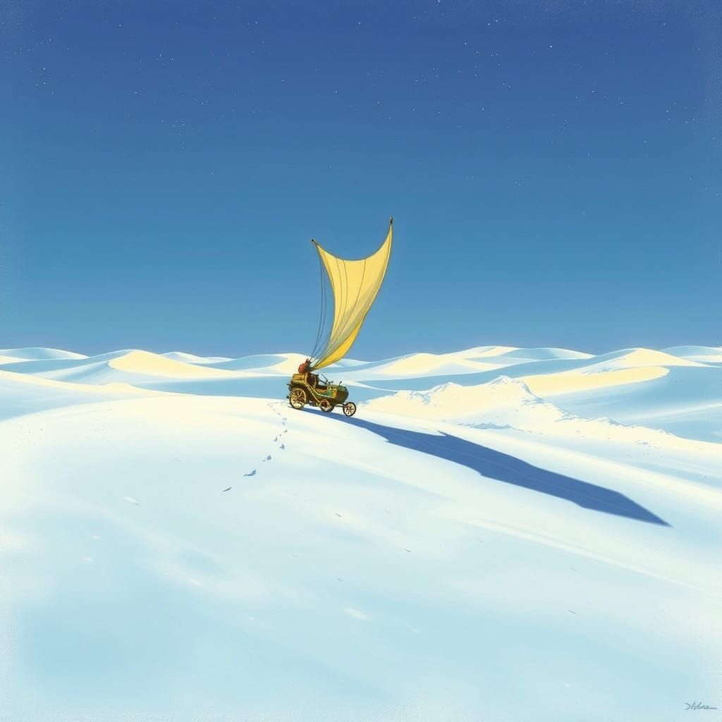Futuristic Snow Chariot Blazes Across Desert Dunes