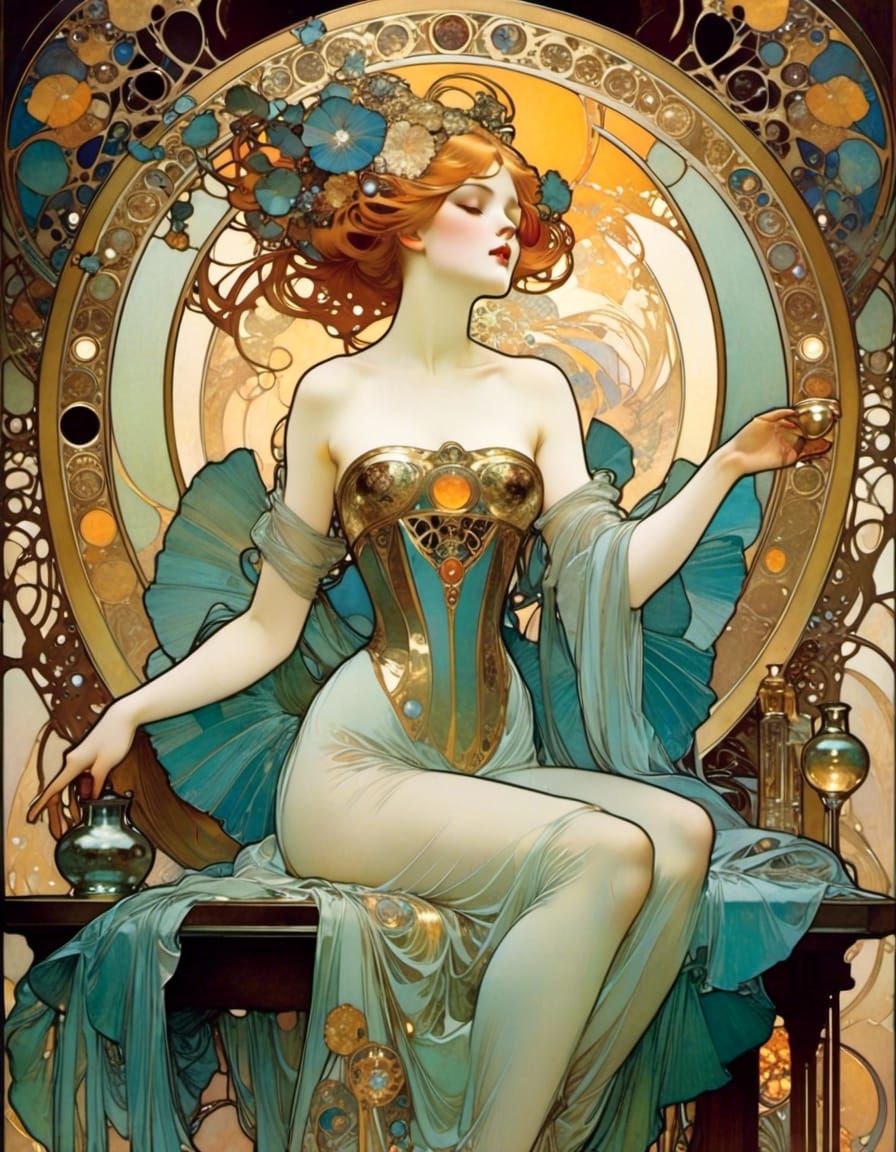 Art Nouveau Girl in Ornate Dressing Room
