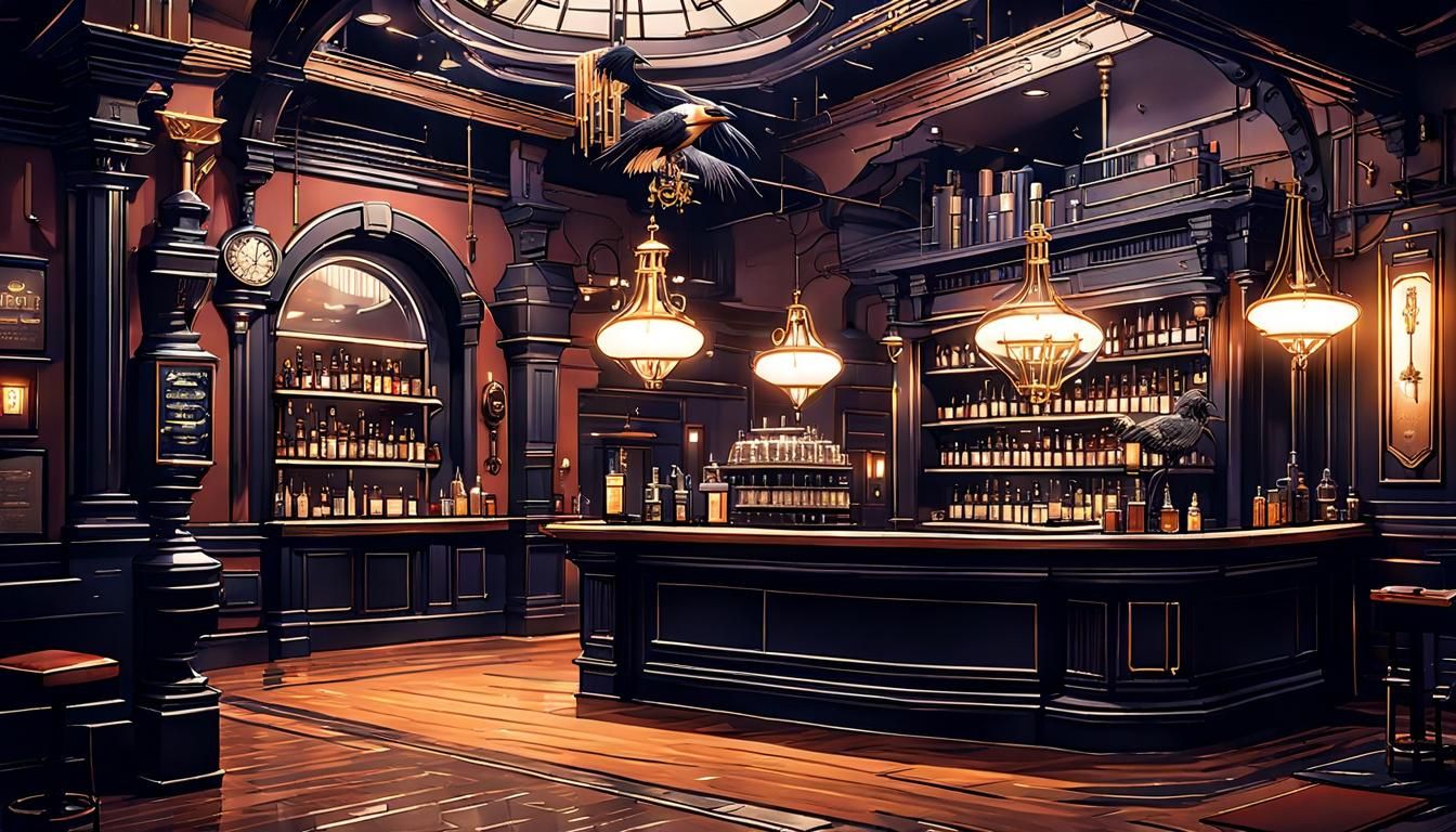 Steampunk Victorian Hotel Lobby with Cyberpunk Elements