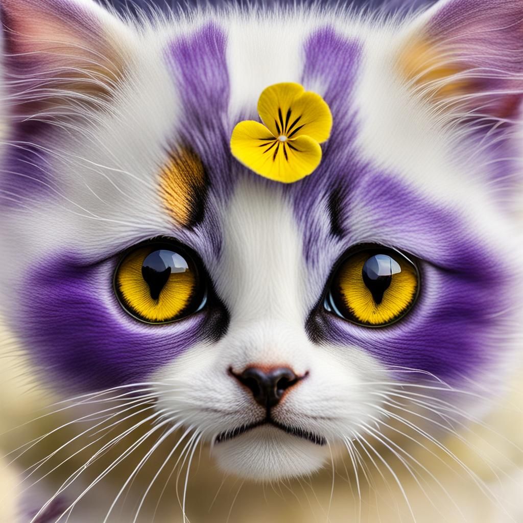 Pansy Flower with Kitten Face Markings