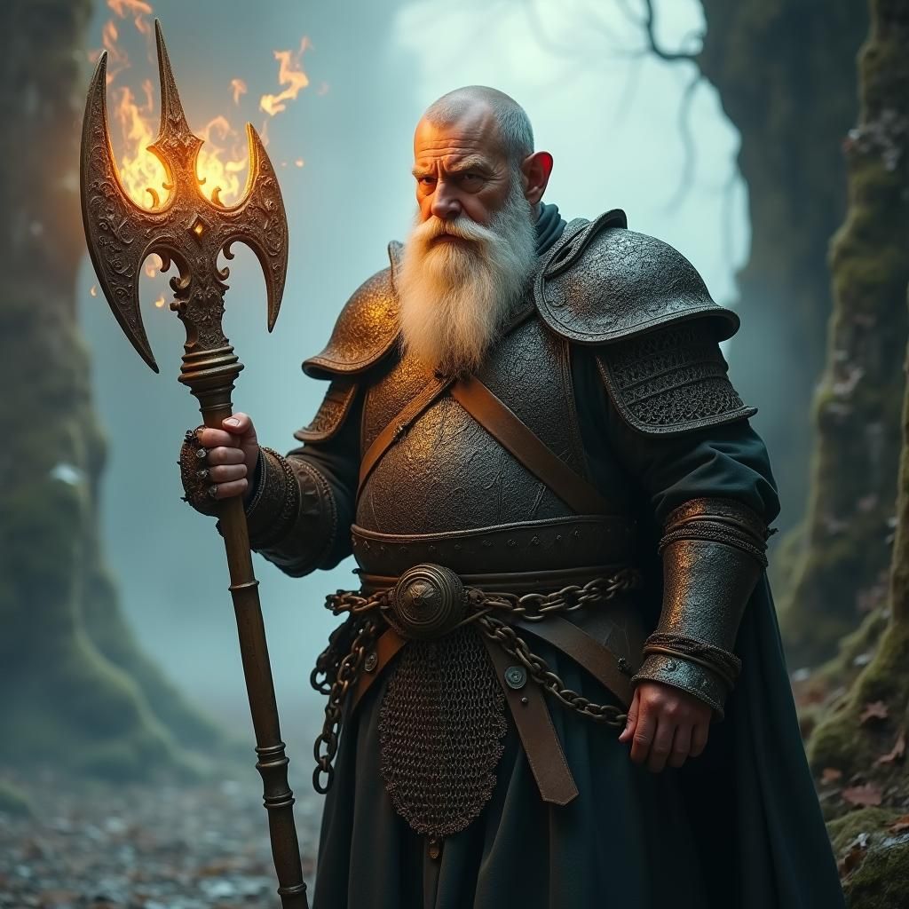 Dwarf Cleric in Mystical Landscape as Romantic Fantasy Art