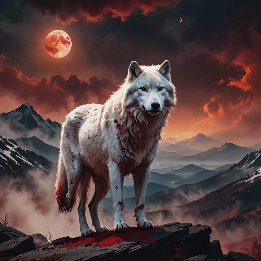 White Wolf Under Bleeding Moon: Fantasy Book Cover