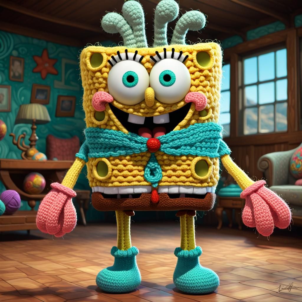 Crochet Spongebob Characters in Knitted Bikini Bottom