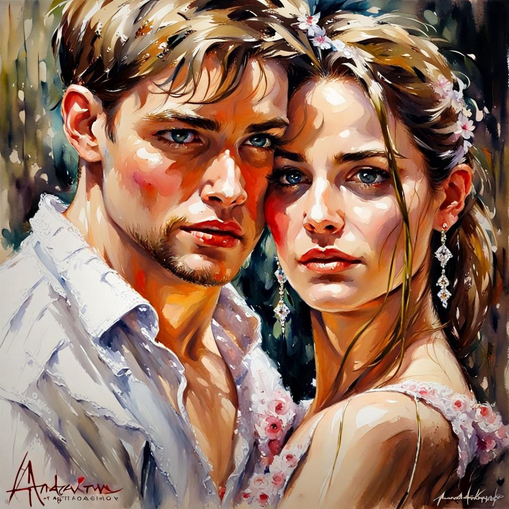 Romantic Spring Scene in Watercolor Style