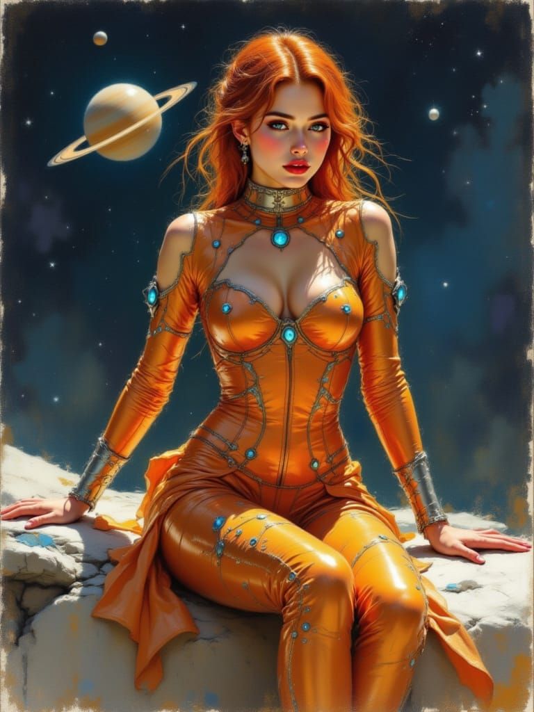Confident Spacewoman in Retro-Futuristic Space Suit