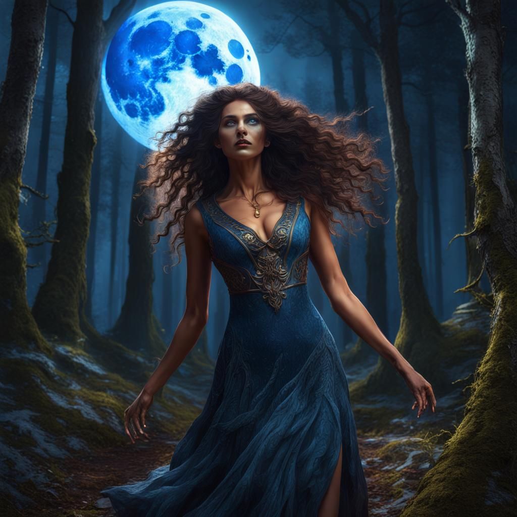 Nature Witch Dancing Under the Moon in Fantasy Art