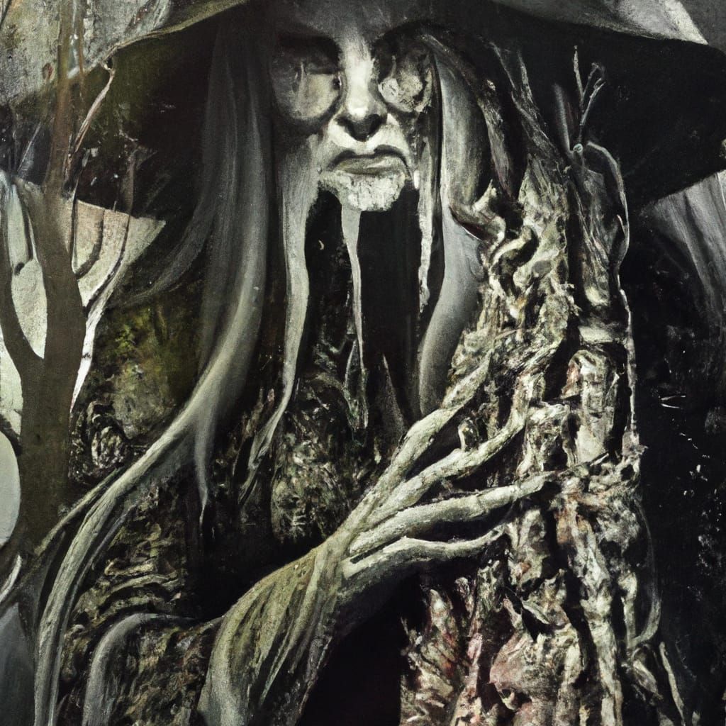 Hyperrealistic Forest Witch Acrylic Painting