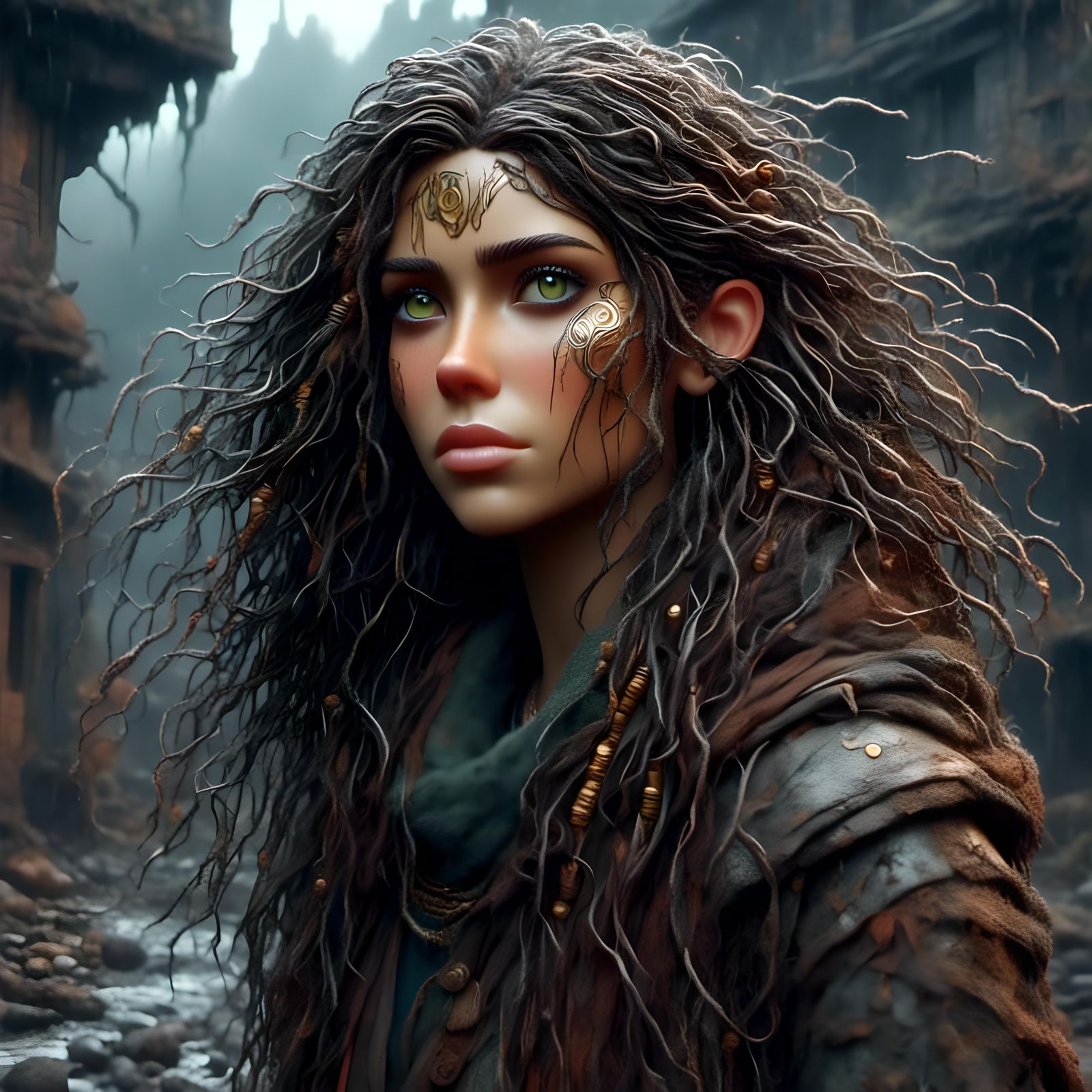 Archaeological Wastelander Woman in Hyper-Realistic Style