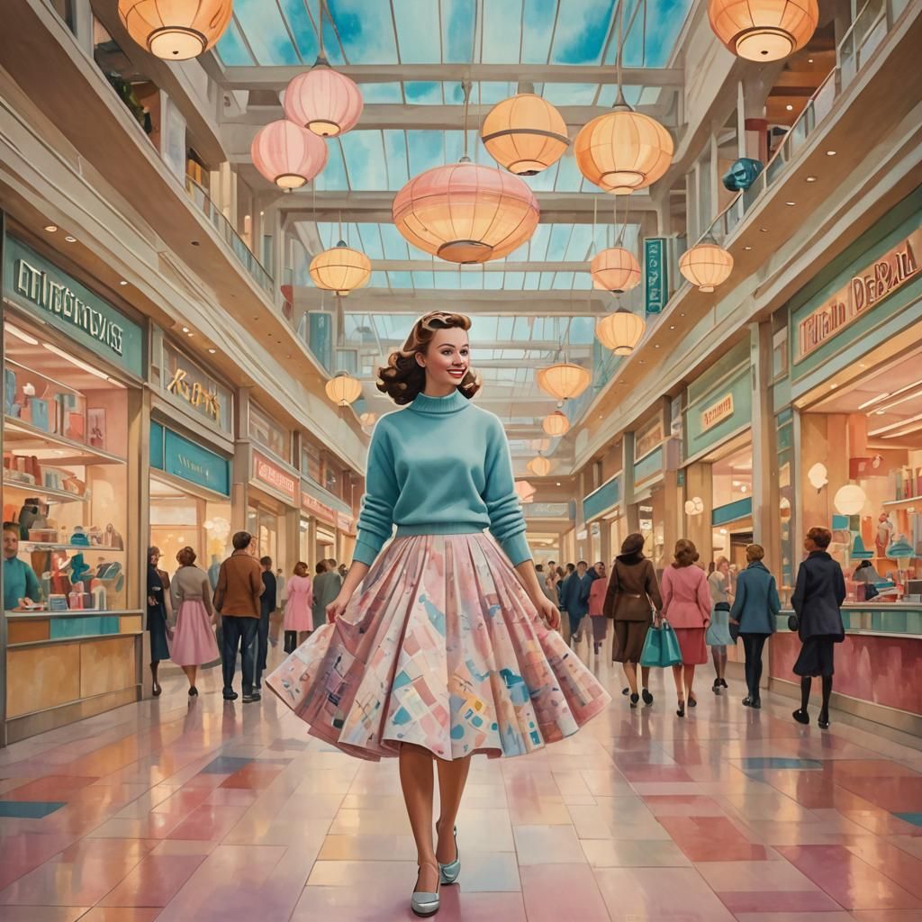 Teenage Girl in 1950s Mall: Retro Futurism