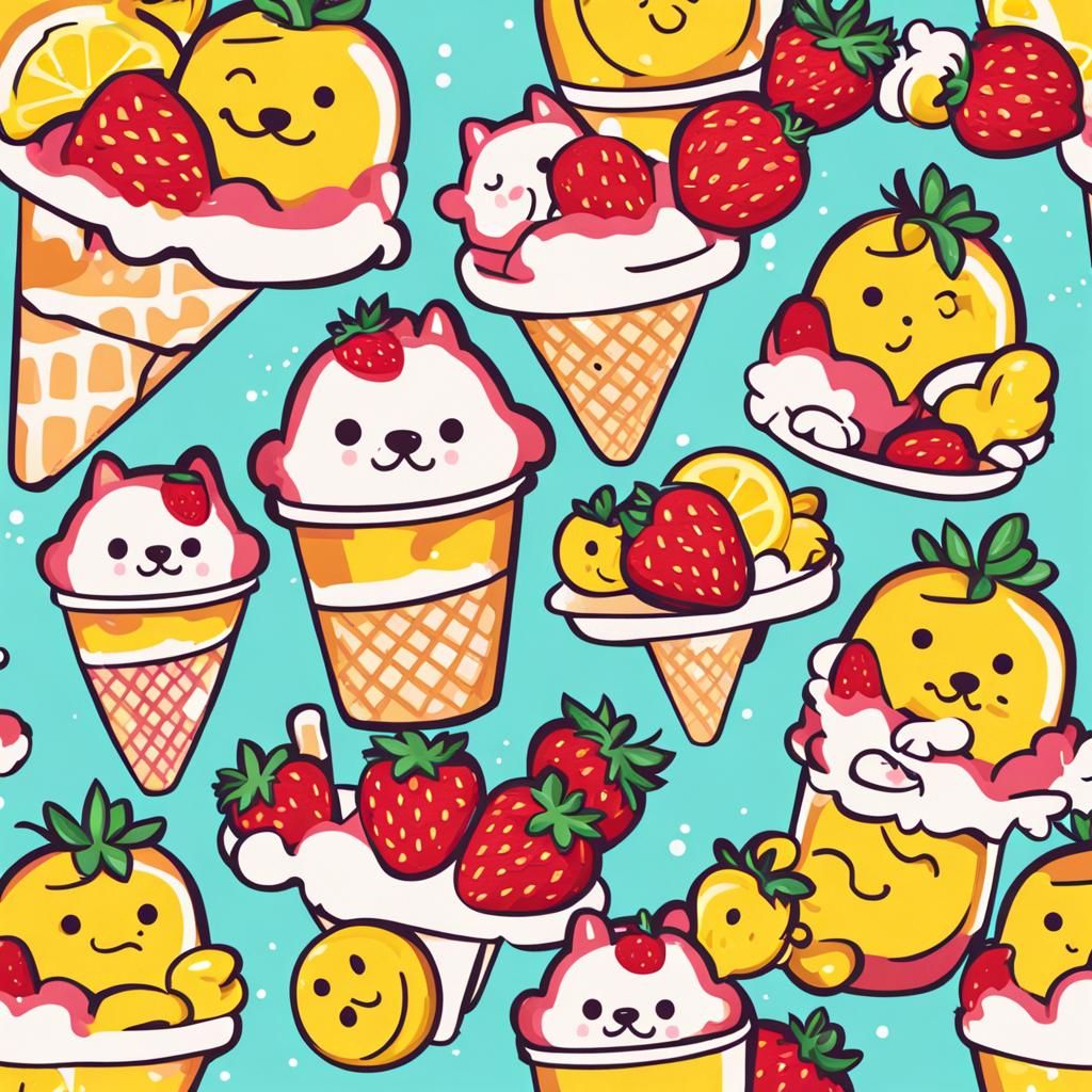 Strawberry Lemonade Ice Cream Dog Cartoon