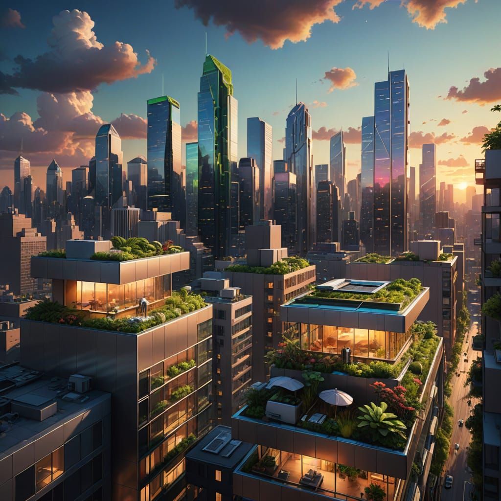 Sleek Futuristic Cityscape at Golden Hour