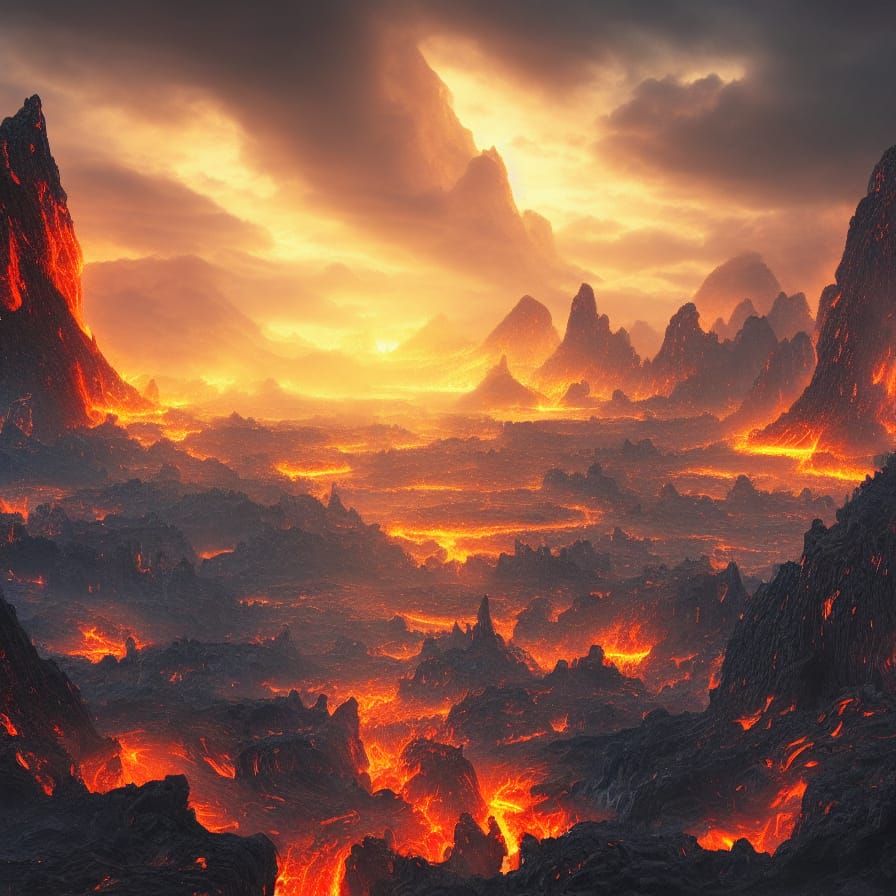 Epic Lava City Digital Matte Painting