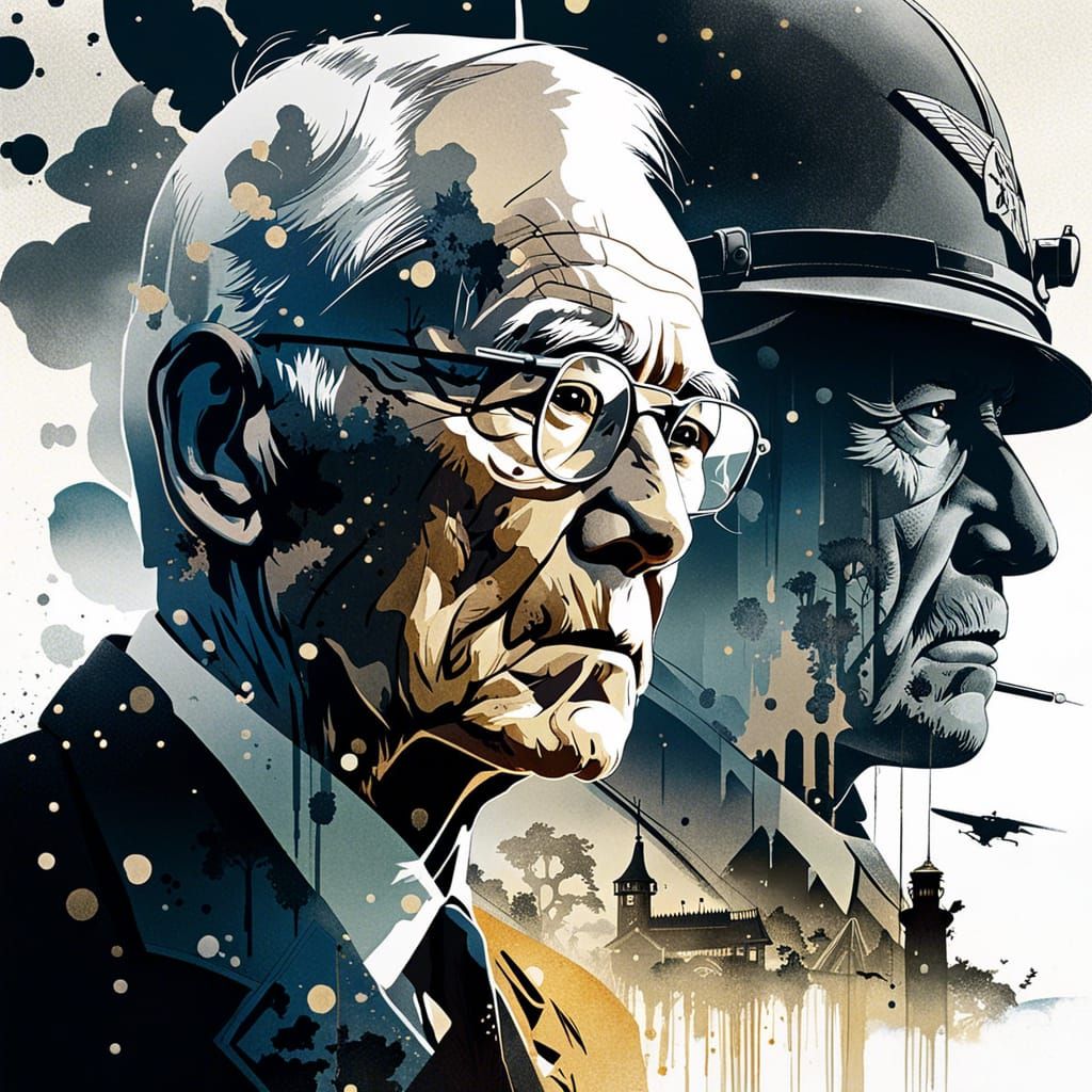 WWII Double Exposure Portrait in Manhwa Style