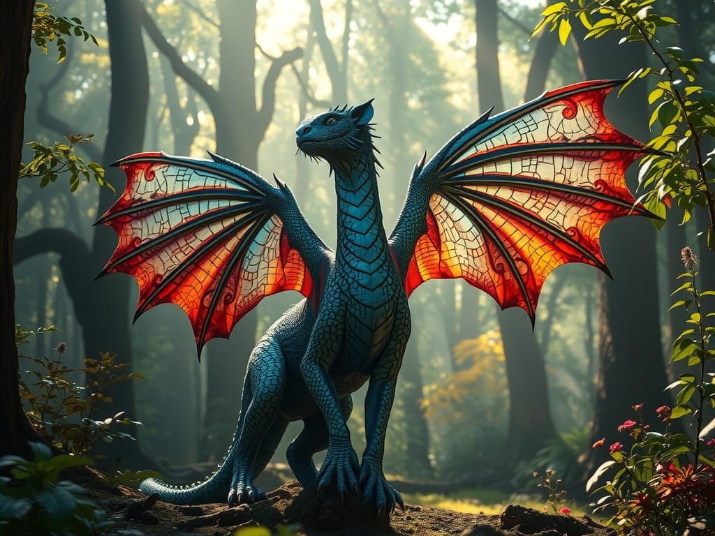 Majestic Fairy Dragon Tiger in a Misty Forest