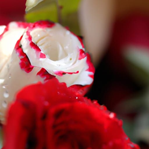 Dew-Kissed Red and White Roses: Photography
