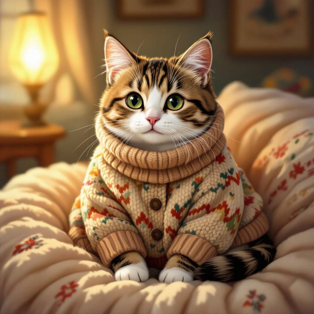 Cat in Sweater, Children's Book Illustration Style