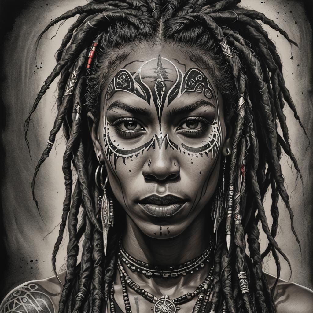 Death Metal Portrait in Charcoal with Tribal Markings