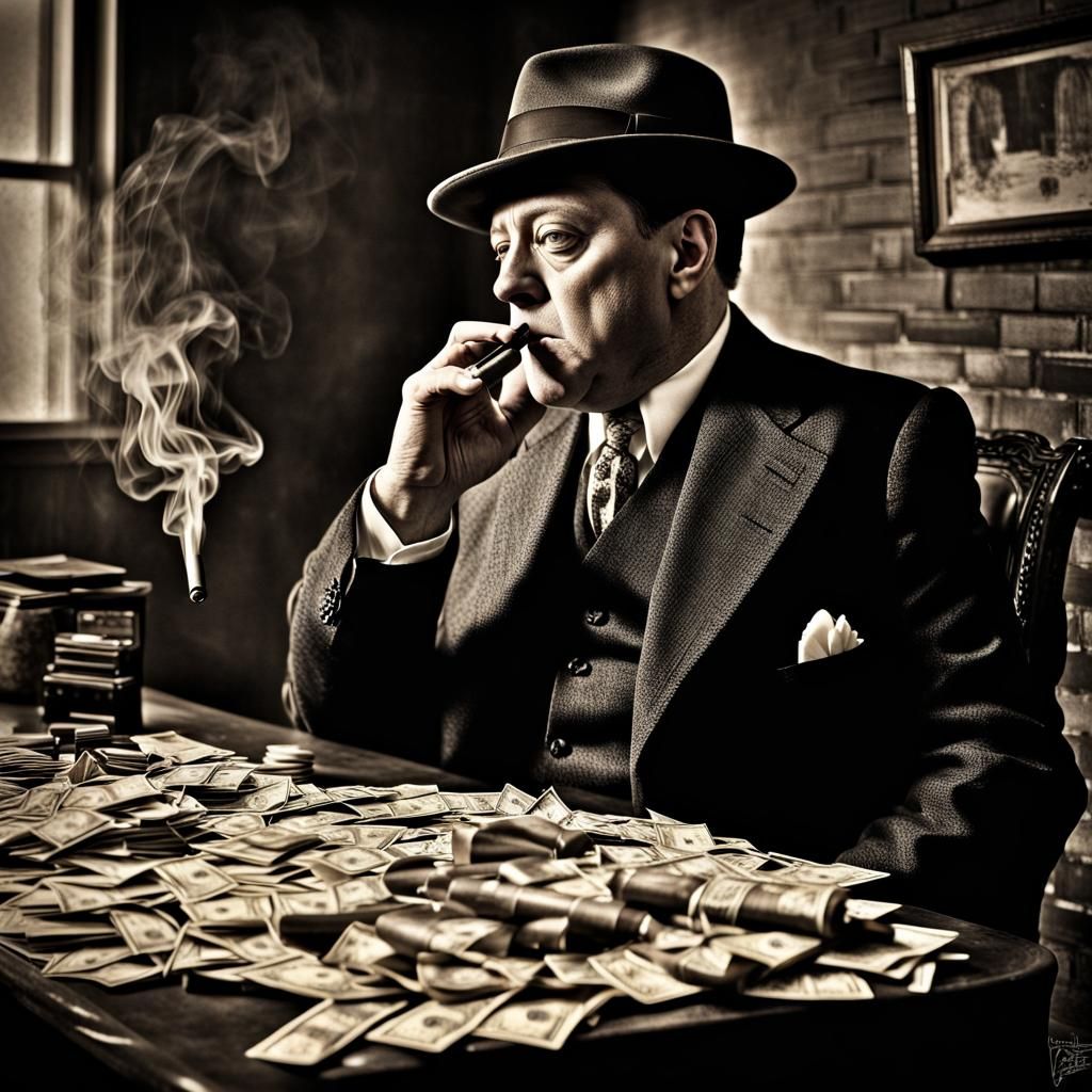 Hyperrealistic Mob Boss Smoking Cigar with AK-47