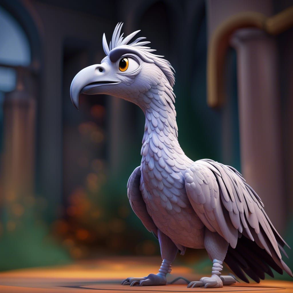 Buckbeak Gazes Outward in 3D Digital Art