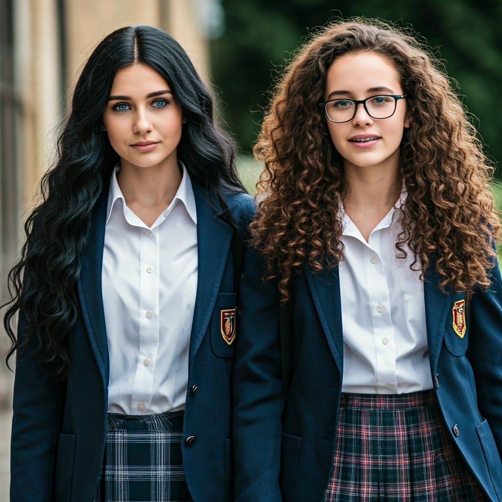 Schoolgirls Portrait in Stark Realism Style