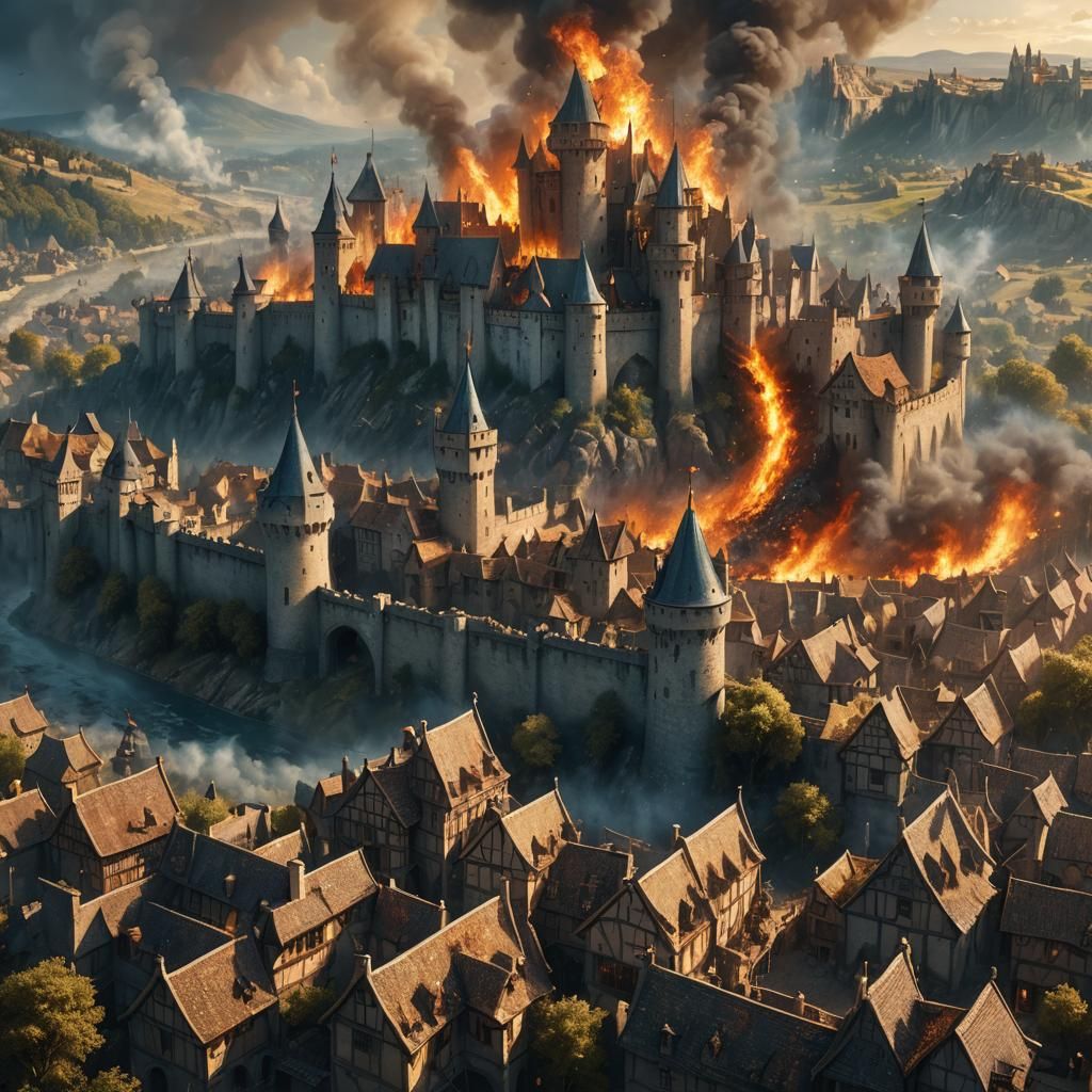 Medieval Army Storming Castle: Fantasy Matte Painting