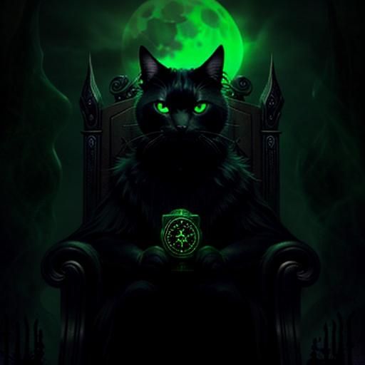 Eldritch Horror Cat on Throne in Dark Fantasy Style