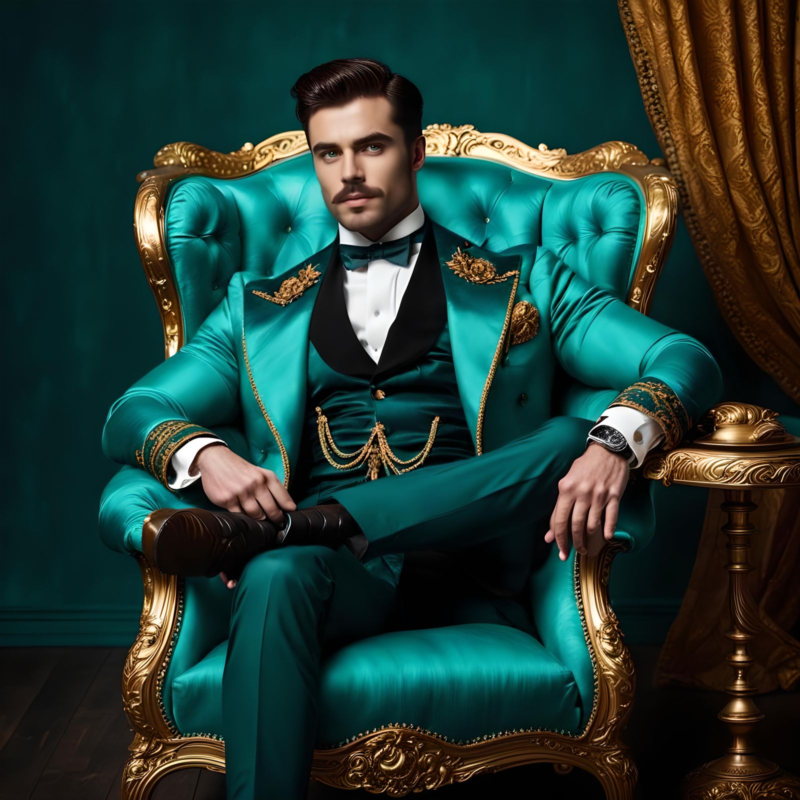 Edwardian Gentleman in Turquoise and Gold Studio