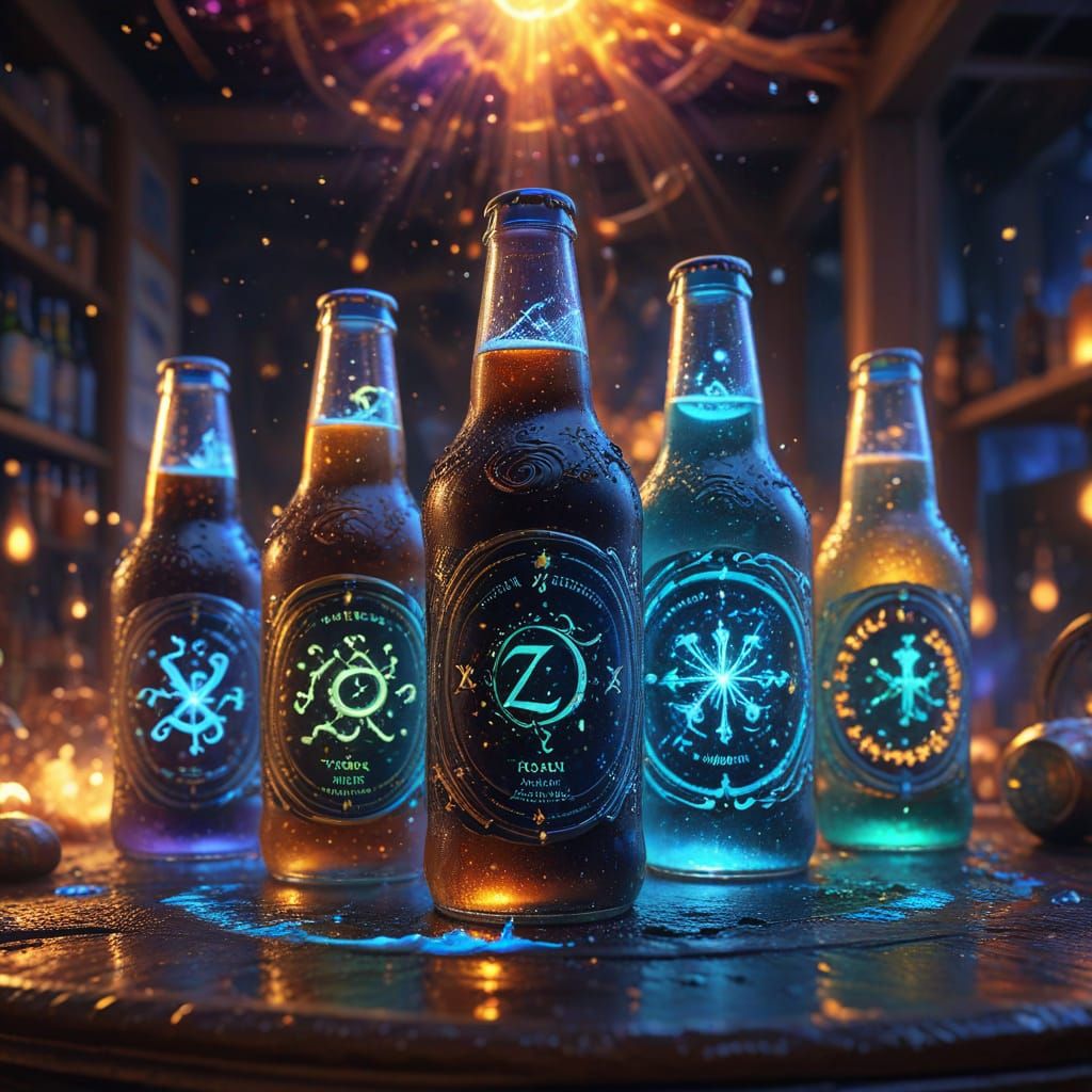 Magical Glowing Beers With Zodiac Symbols In Splash Art
