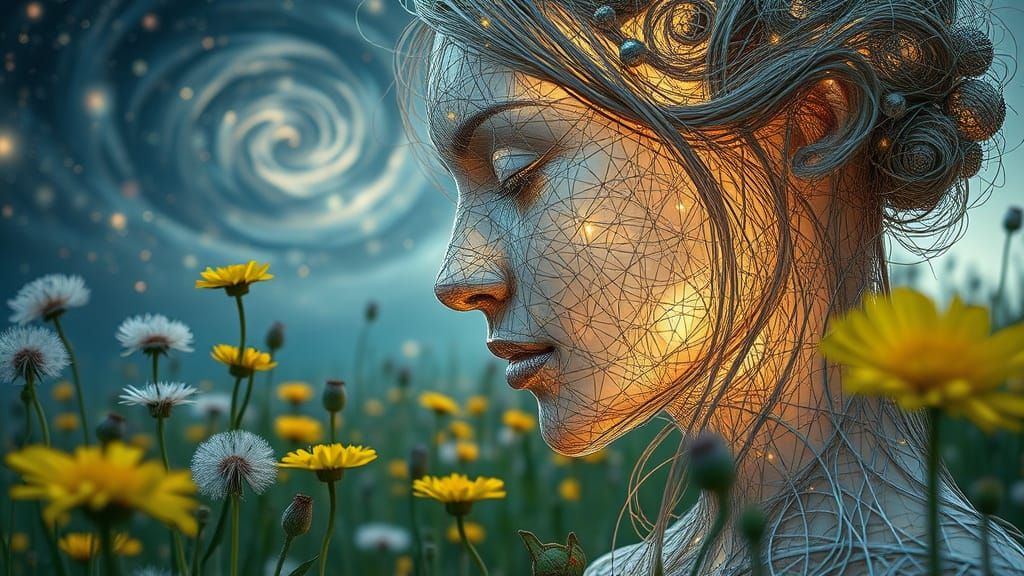 Ephemeral Eco-Art: Woman of Strings Kissing Garden