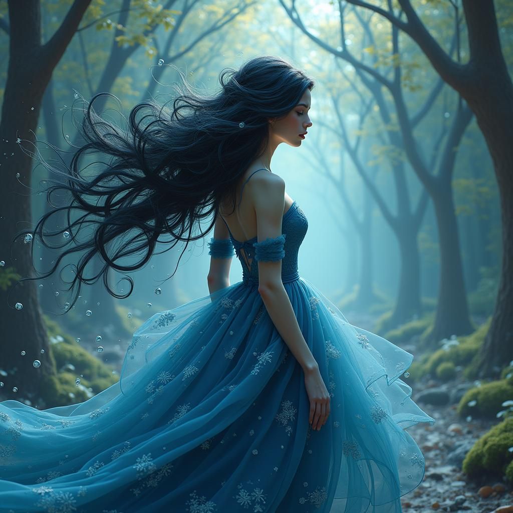 Mystical Girl in Flowing Dress: Digital Matte Painting