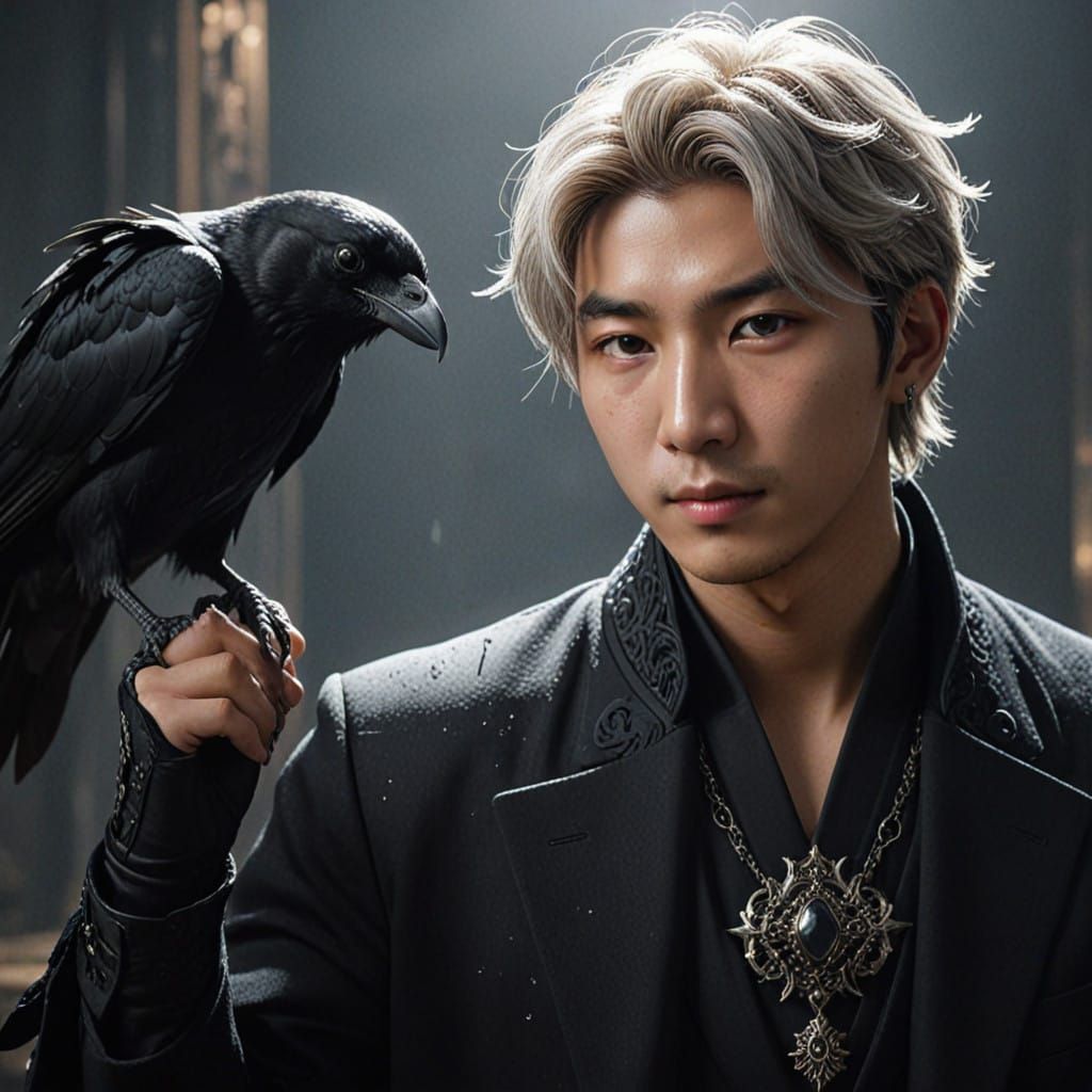 Mysterious King with Raven in Moody Twilight