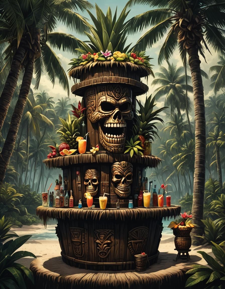 Sinister Dark Tropical Tiki Bar With Pina Coladas